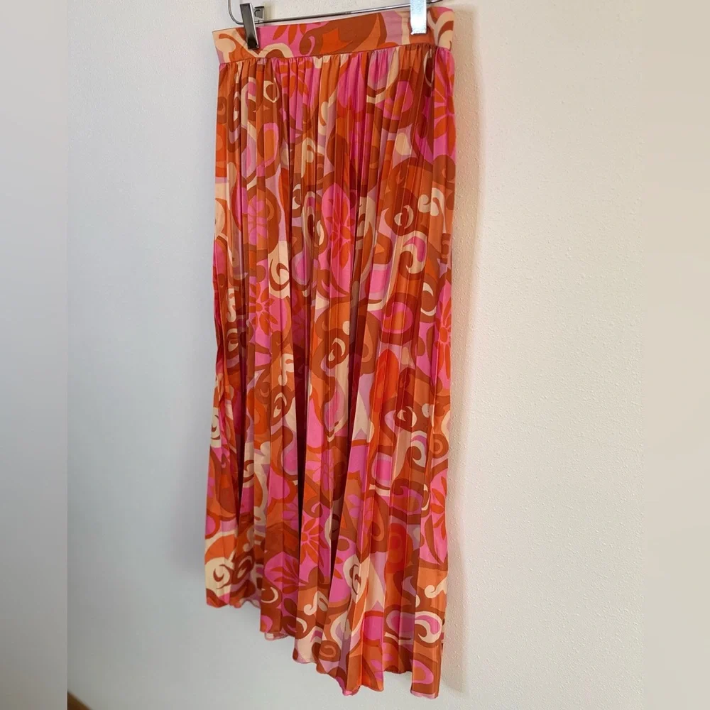 NWT ASOS DESIGN Pleated Midi Skirt Retro Floral Pink Orange US 4